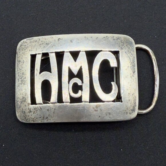 Vintage R. Blackington & Co Sterling Silver Belt Buckle Monogrammed H.Mc.C. - Picture 1 of 10